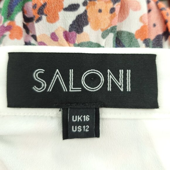 SALONI Floral Grace Silk Tea-Length Off the Shoulder Midi Dress 12 Multi Print - Picture 4 of 16
